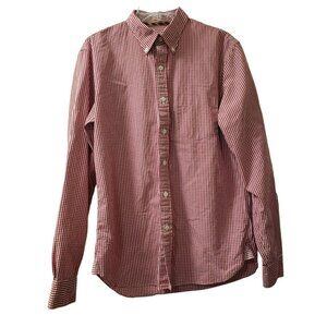 Brooks Brothers Mens Dress Shirt Medium Red & White Gingham Plaid 100% Cotton